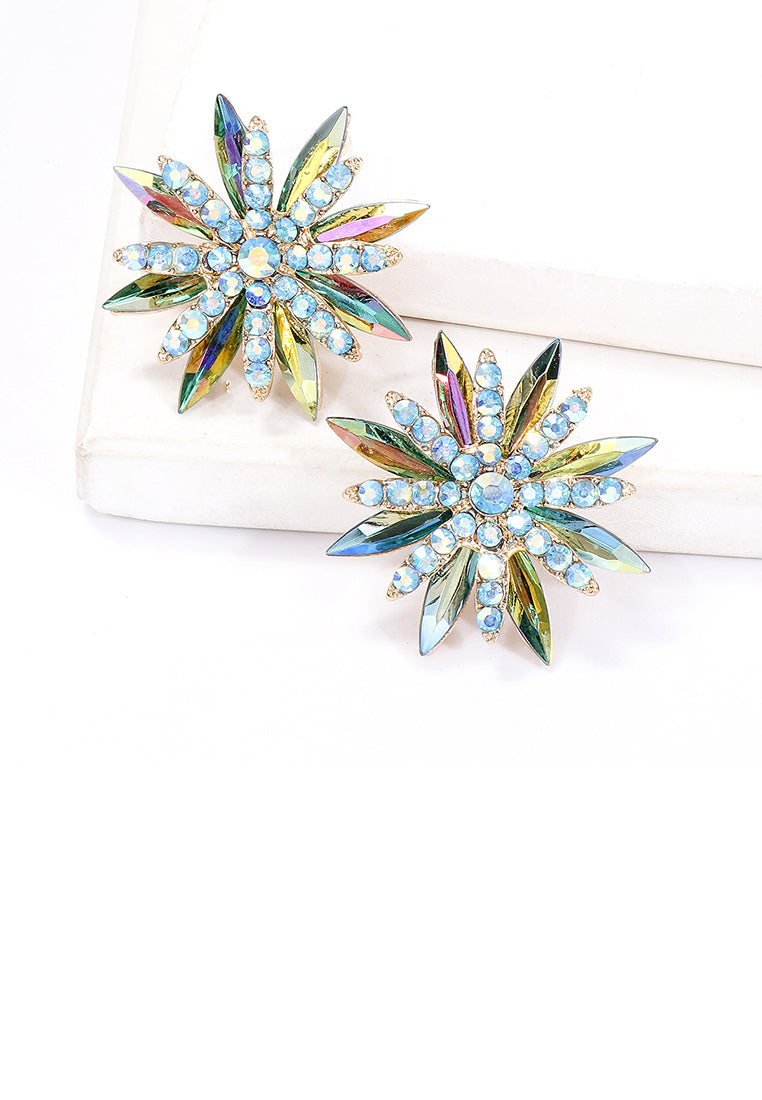 Fashion Brilliant Plated Gold Snowflake Stud Earrings with Green Cubic Zirconia - Luxurious Look