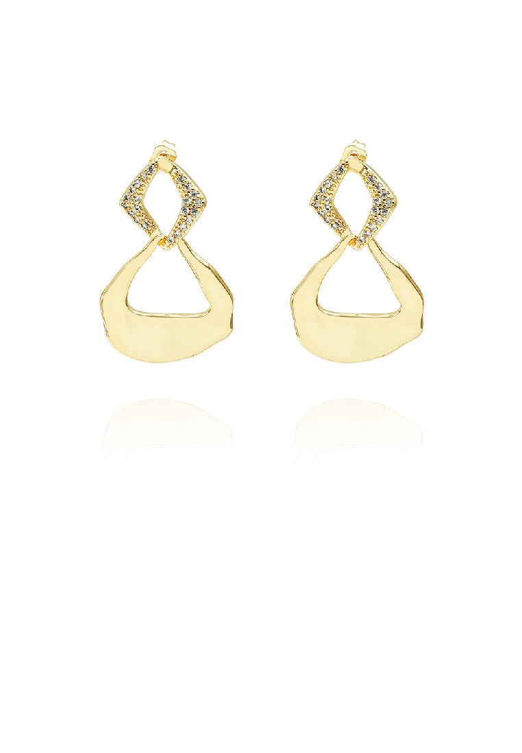 Simple Personality Plated Gold Irregular Hollow Rhombus Geometric Earrings with Cubic Zirconia - Luxurious Look