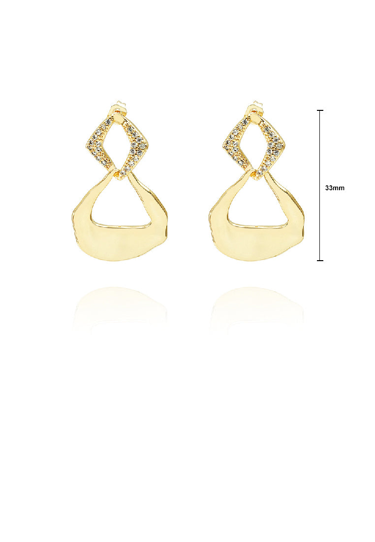 Simple Personality Plated Gold Irregular Hollow Rhombus Geometric Earrings with Cubic Zirconia - Luxurious Look