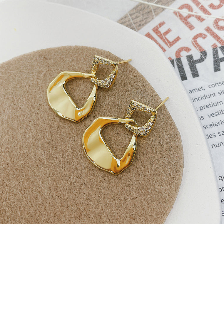 Simple Personality Plated Gold Irregular Hollow Rhombus Geometric Earrings with Cubic Zirconia - Luxurious Look