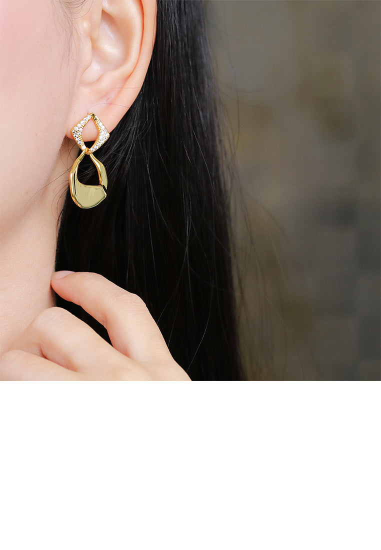 Simple Personality Plated Gold Irregular Hollow Rhombus Geometric Earrings with Cubic Zirconia - Luxurious Look
