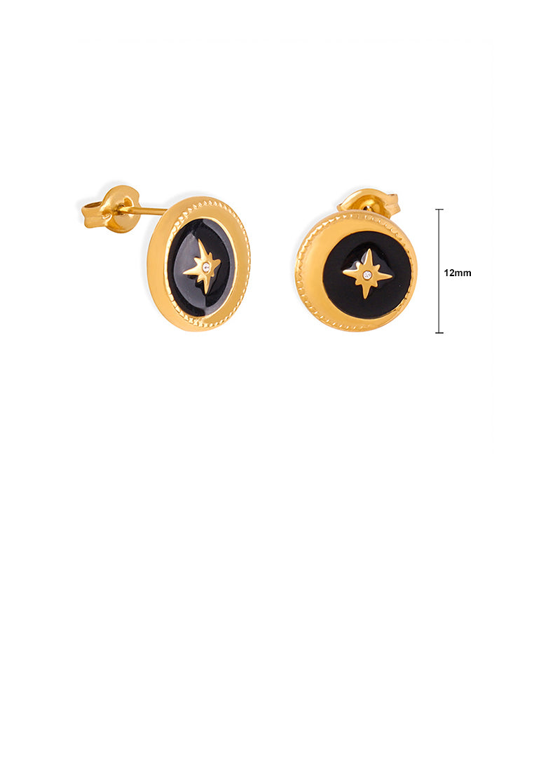 Fashion and Simple Plated Gold 316L Stainless Steel Six-pointed Star Geometric Round Stud Earrings with Cubic Zirconia - Luxurious Look