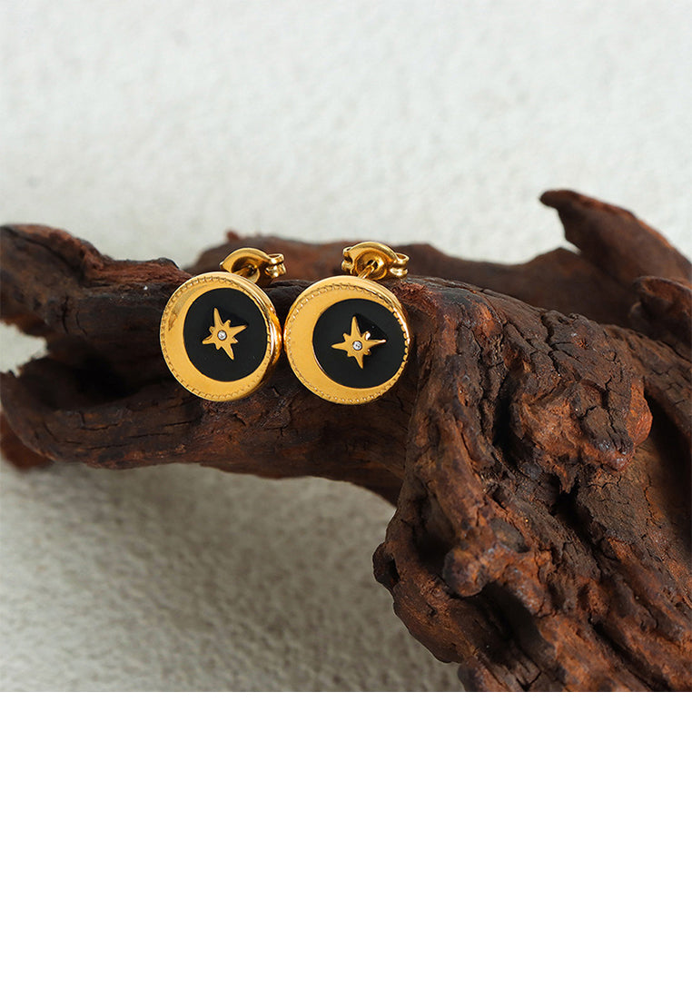 Fashion and Simple Plated Gold 316L Stainless Steel Six-pointed Star Geometric Round Stud Earrings with Cubic Zirconia - Luxurious Look