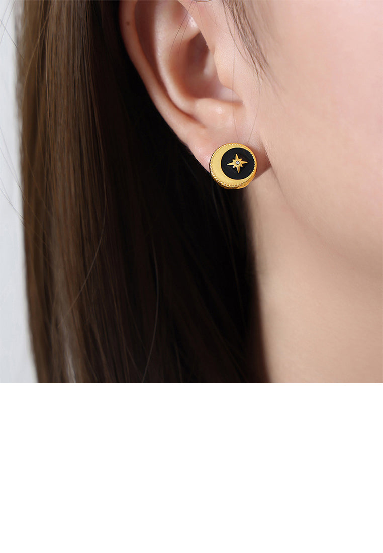 Fashion and Simple Plated Gold 316L Stainless Steel Six-pointed Star Geometric Round Stud Earrings with Cubic Zirconia - Luxurious Look