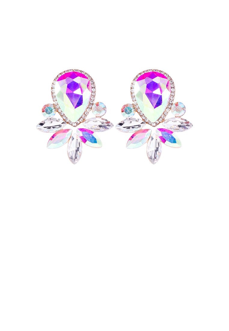 Fashion Brilliant Plated Gold Floral Stud Earrings with Colored Cubic Zirconia - Luxurious Look