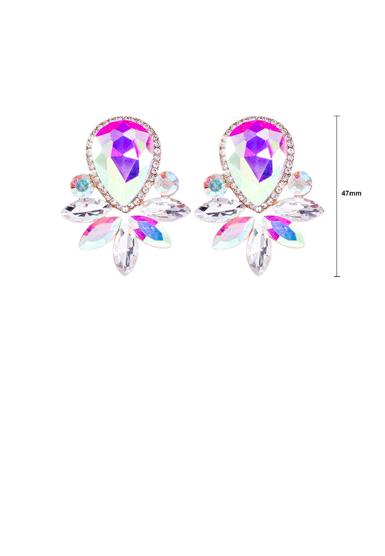 Fashion Brilliant Plated Gold Floral Stud Earrings with Colored Cubic Zirconia - Luxurious Look