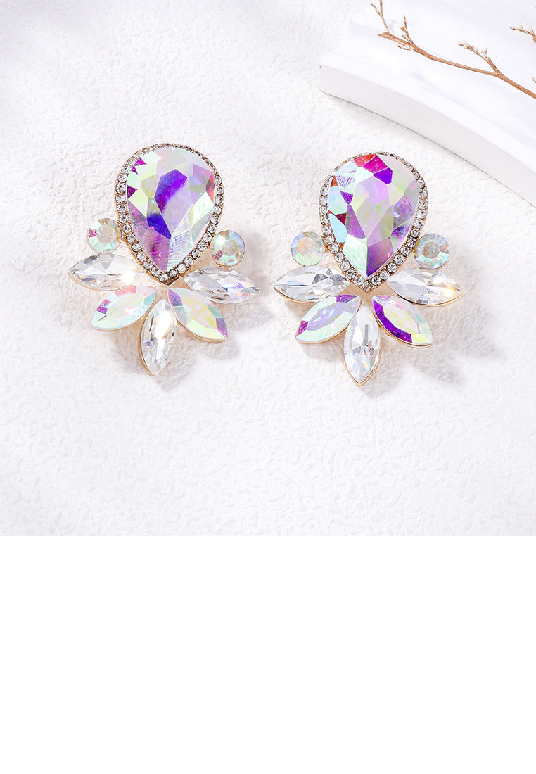 Fashion Brilliant Plated Gold Floral Stud Earrings with Colored Cubic Zirconia - Luxurious Look