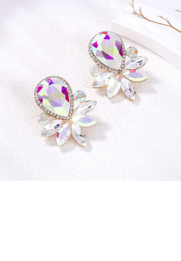 Fashion Brilliant Plated Gold Floral Stud Earrings with Colored Cubic Zirconia - Luxurious Look