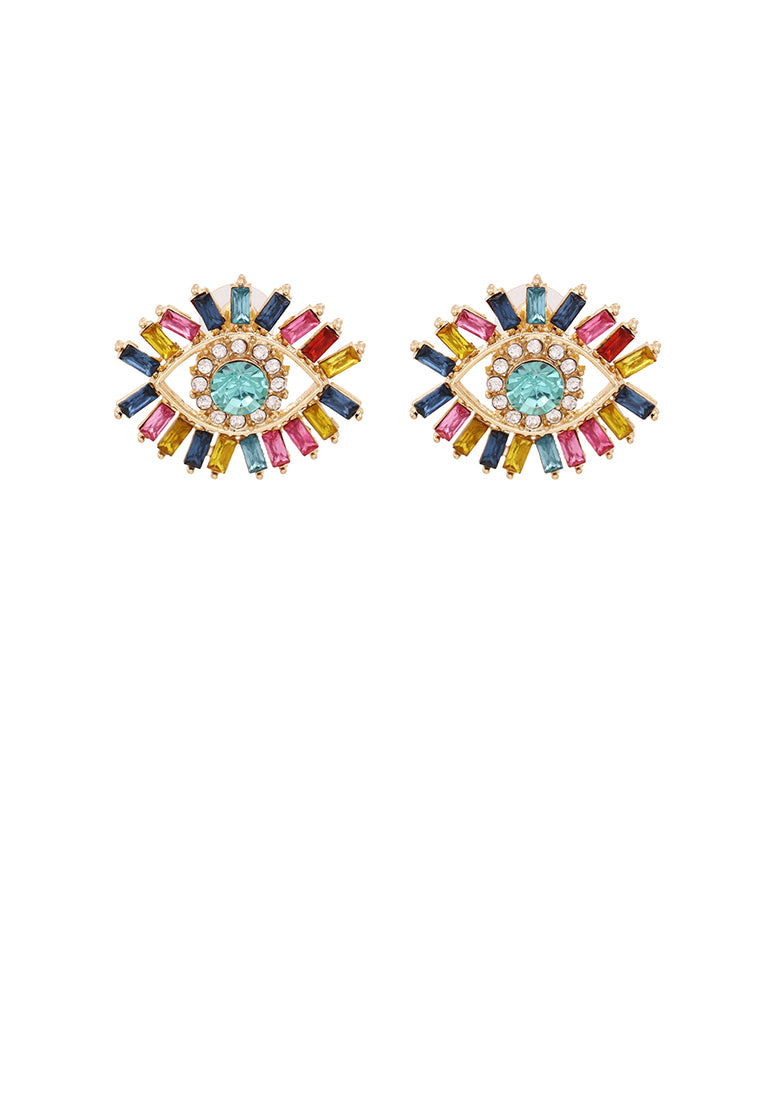 Fashion Personality Plated Gold Devil Eye Stud Earrings with Colored Cubic Zirconia - Luxurious Look