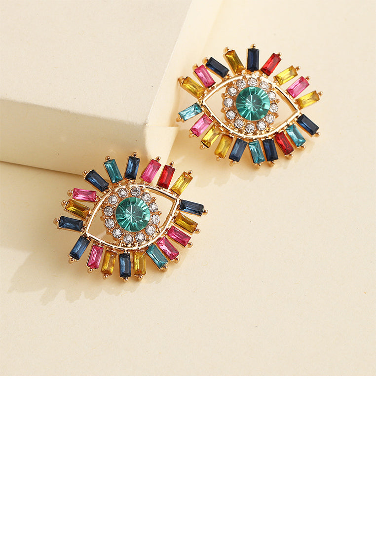 Fashion Personality Plated Gold Devil Eye Stud Earrings with Colored Cubic Zirconia - Luxurious Look