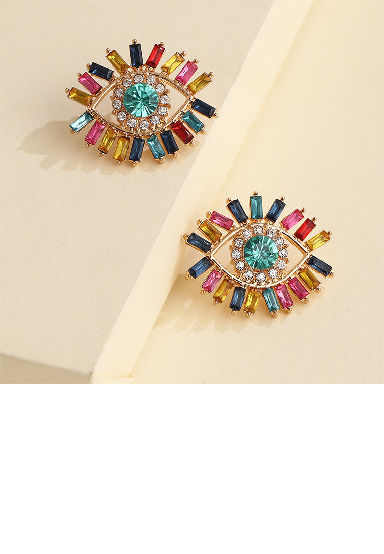 Fashion Personality Plated Gold Devil Eye Stud Earrings with Colored Cubic Zirconia - Luxurious Look