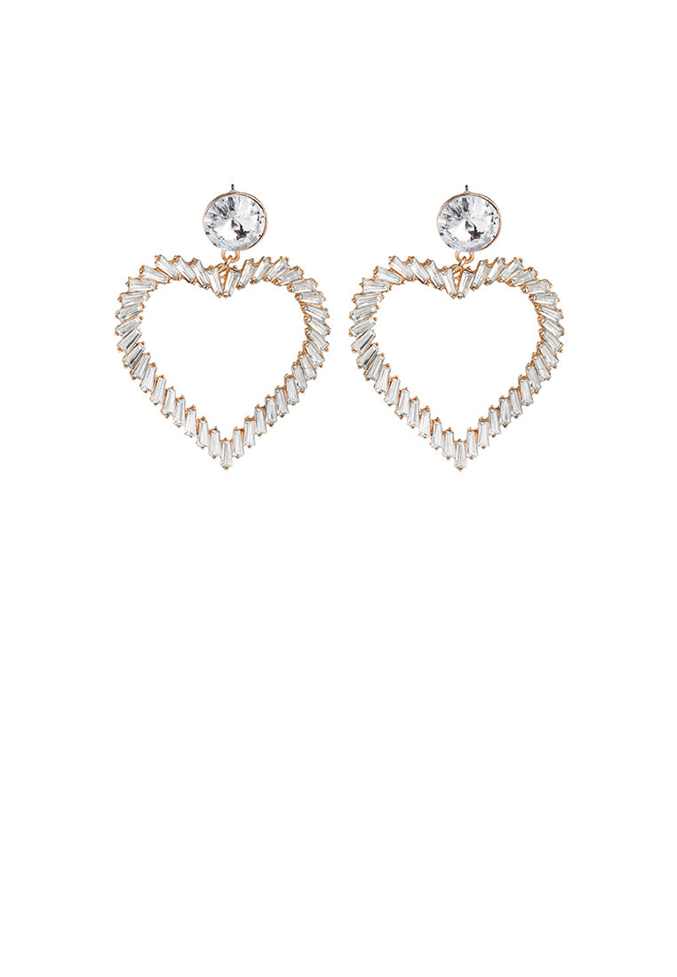 Simple and Fashion Plated Gold Hollow Heart-shaped Earrings with White Cubic Zirconia - Luxurious Look