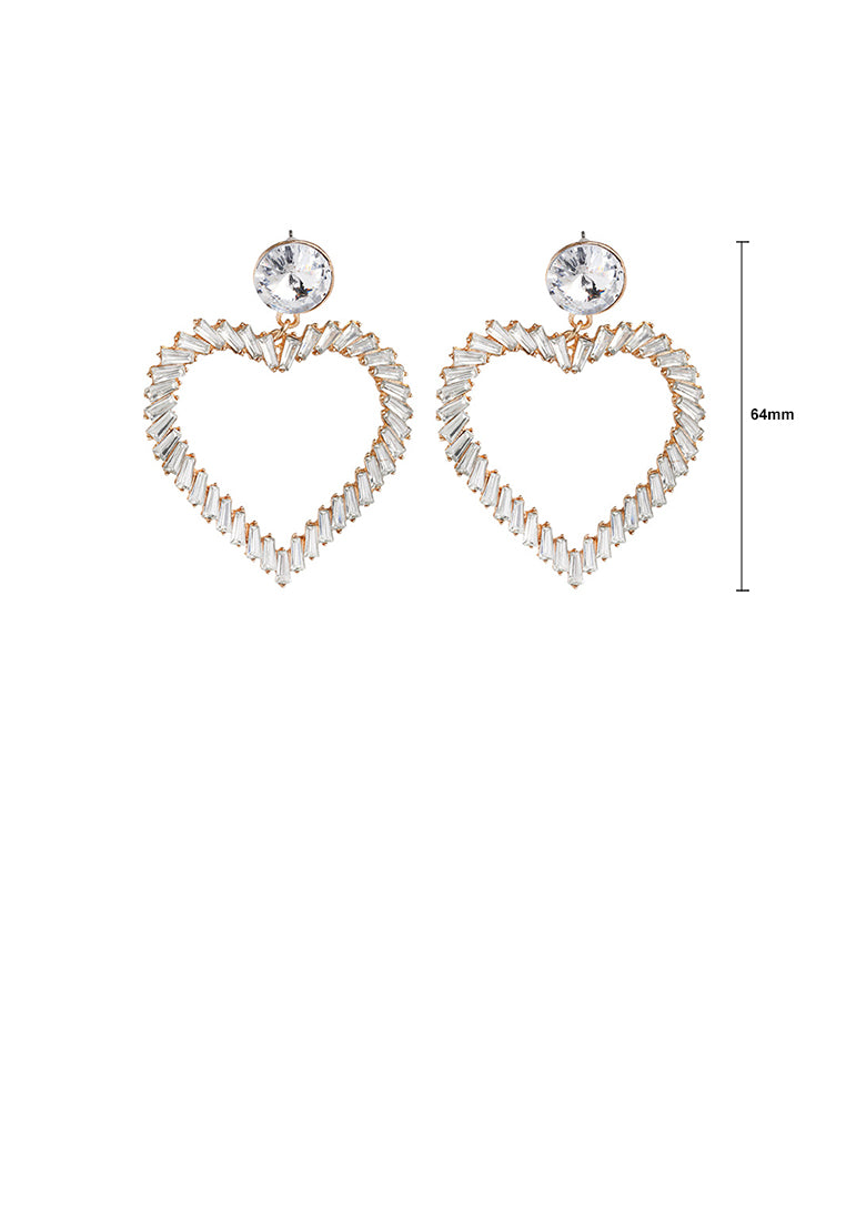 Simple and Fashion Plated Gold Hollow Heart-shaped Earrings with White Cubic Zirconia - Luxurious Look