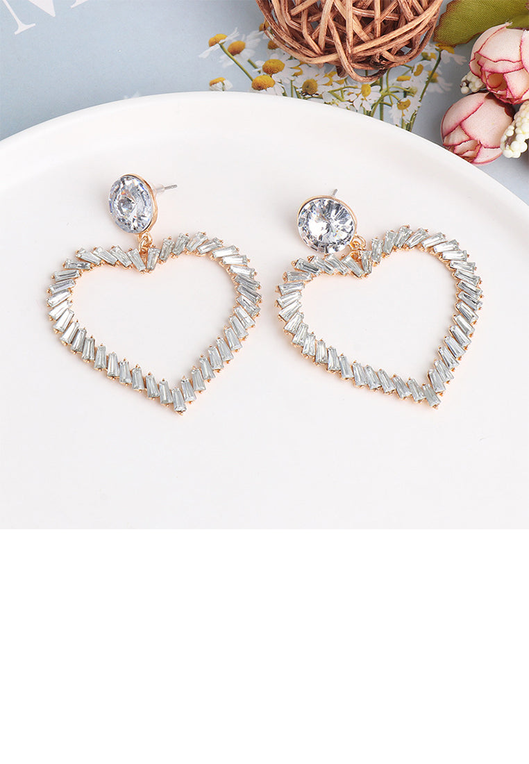Simple and Fashion Plated Gold Hollow Heart-shaped Earrings with White Cubic Zirconia - Luxurious Look