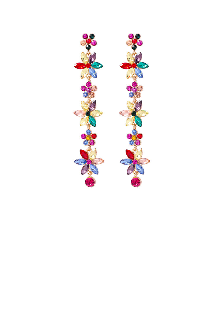 Fashion Simple Plated Gold Flower Tassel Earrings with Colored Cubic Zirconia - Luxurious Look