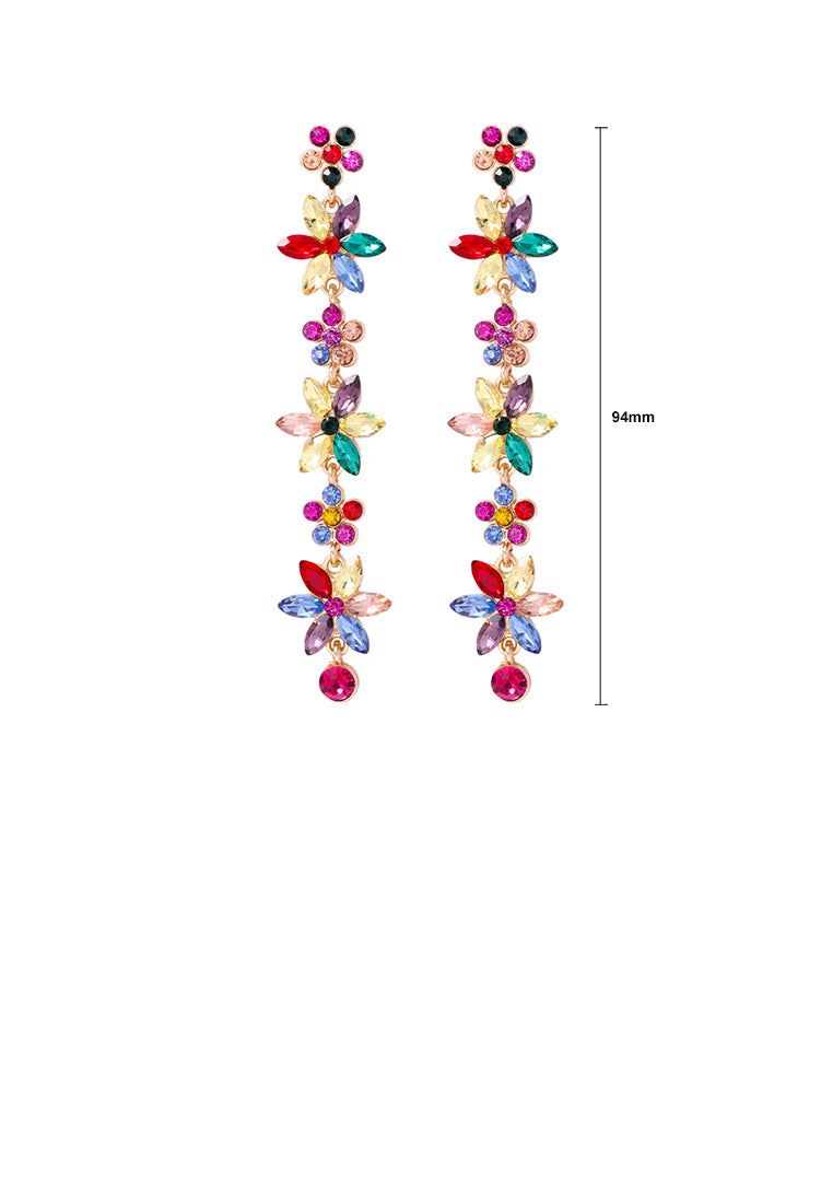 Fashion Simple Plated Gold Flower Tassel Earrings with Colored Cubic Zirconia - Luxurious Look