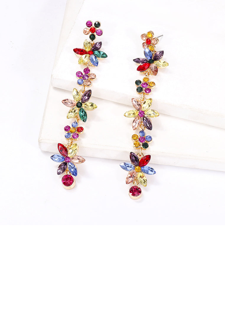 Fashion Simple Plated Gold Flower Tassel Earrings with Colored Cubic Zirconia - Luxurious Look