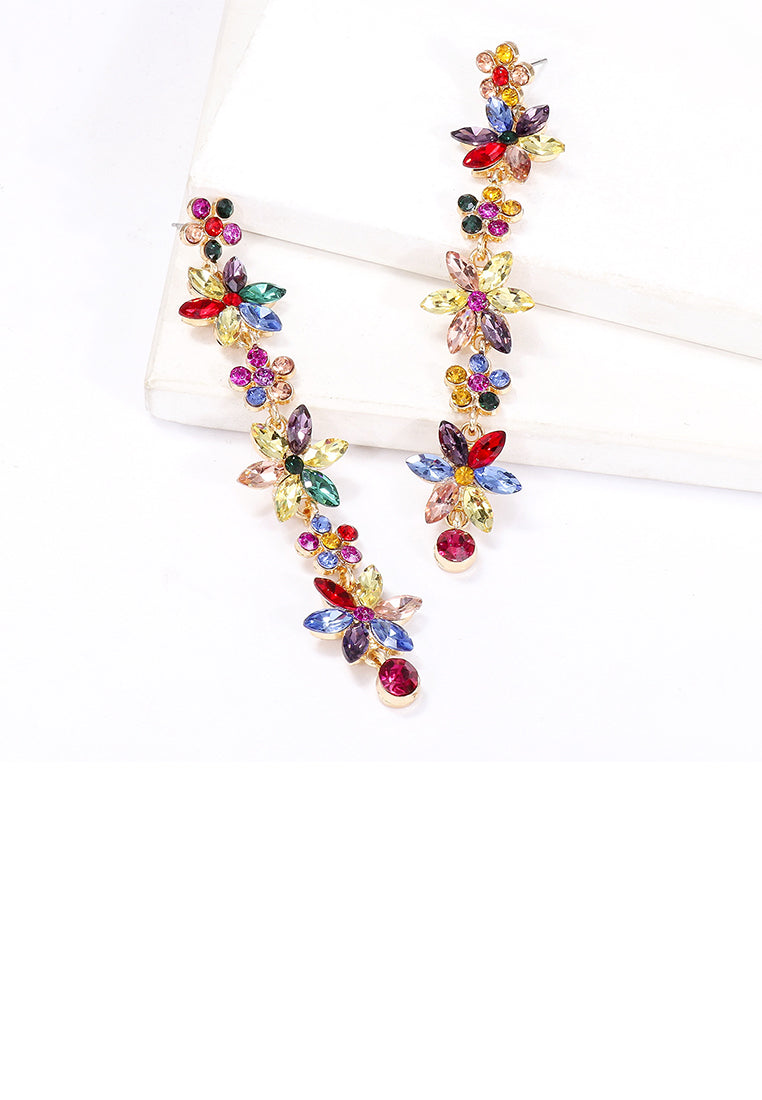 Fashion Simple Plated Gold Flower Tassel Earrings with Colored Cubic Zirconia - Luxurious Look