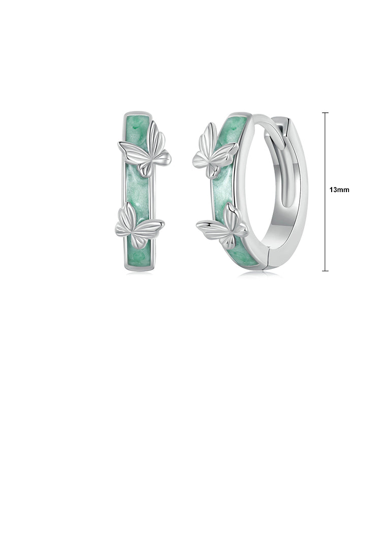925 Sterling Silver Fashion Simple Butterfly Enamel Green Geometric Circle Earrings