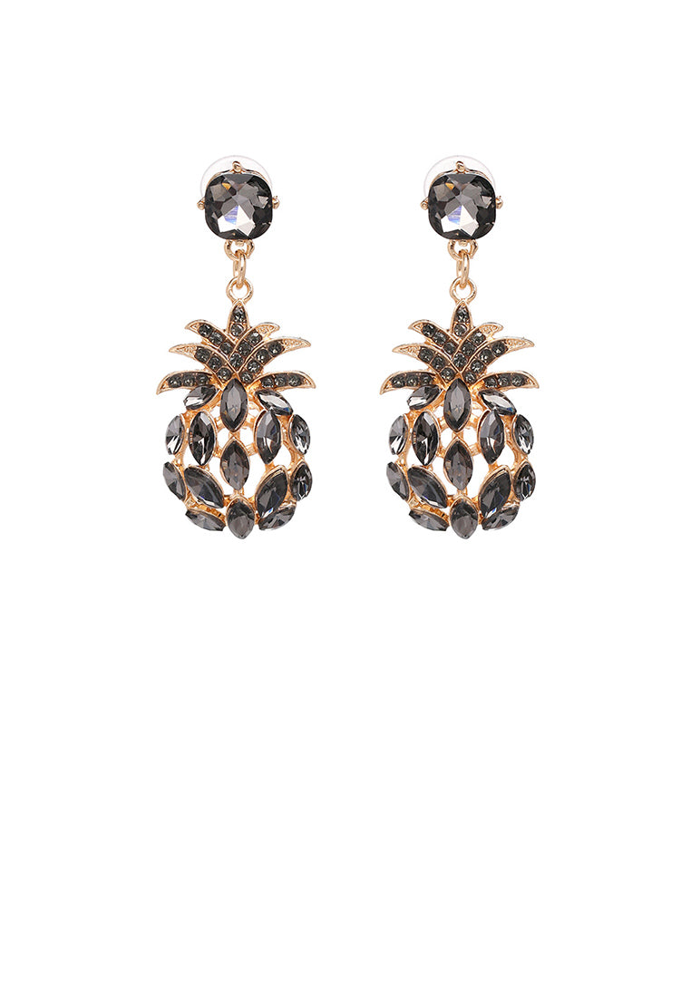 Fashion Sweet Plated Gold Pineapple Earrings with Grey Cubic Zirconia - Luxurious Look