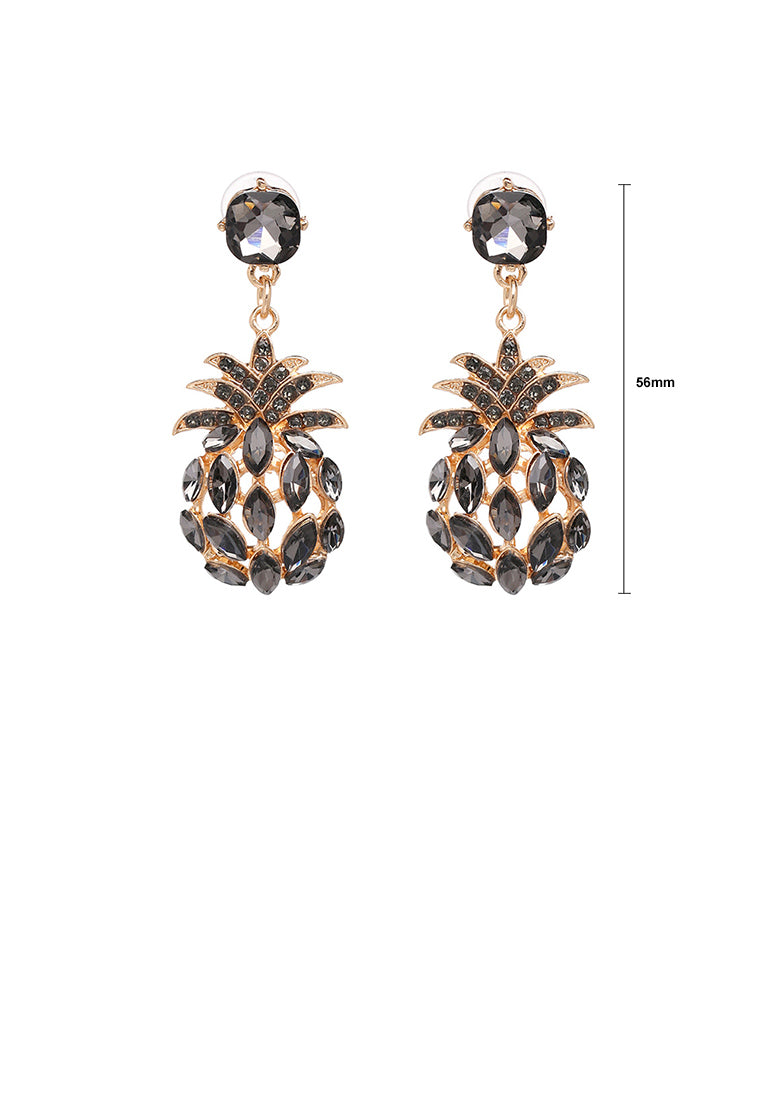 Fashion Sweet Plated Gold Pineapple Earrings with Grey Cubic Zirconia - Luxurious Look