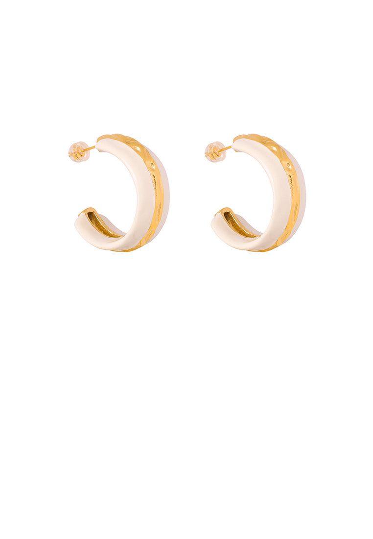 Fashion and Elegant Plated Gold 316L Stainless Steel Enamel White C-shaped Geometric Stud Earrings