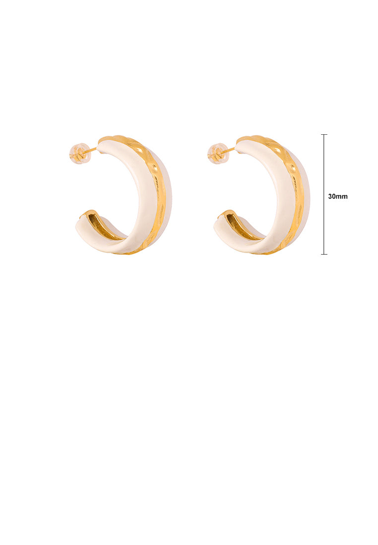 Fashion and Elegant Plated Gold 316L Stainless Steel Enamel White C-shaped Geometric Stud Earrings