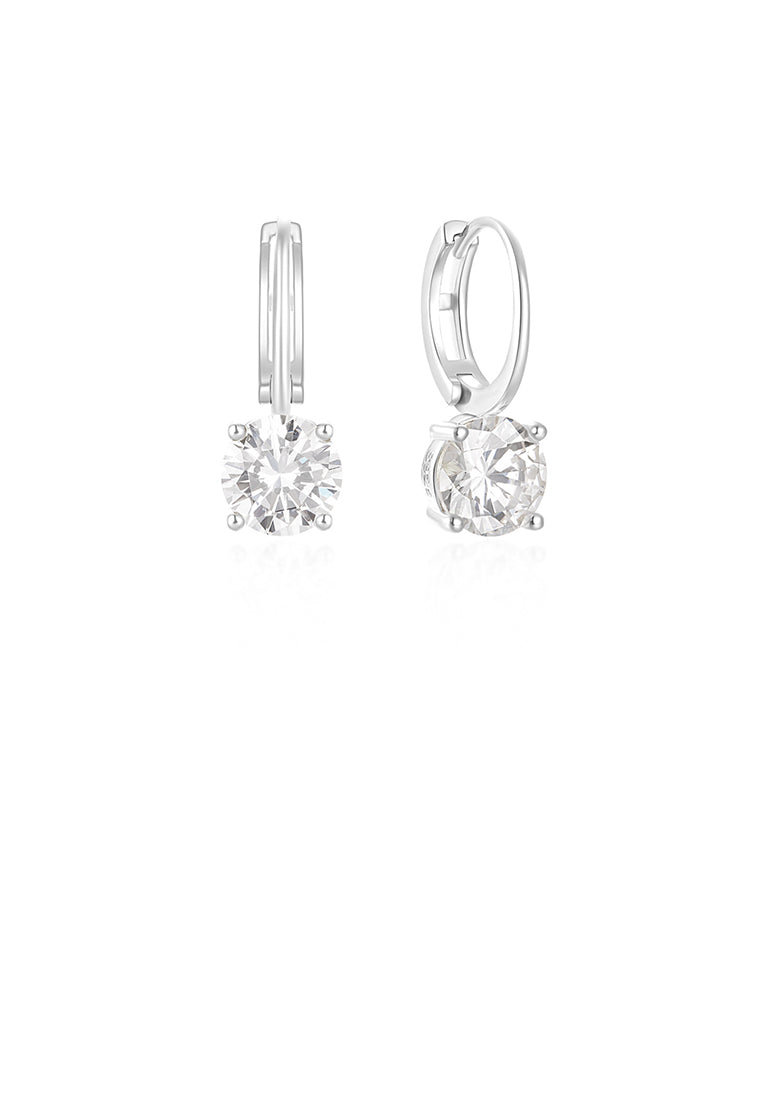 925 Sterling Silver Simple and Fashion Geometric Round Cubic Zirconia Earrings - Luxurious Look