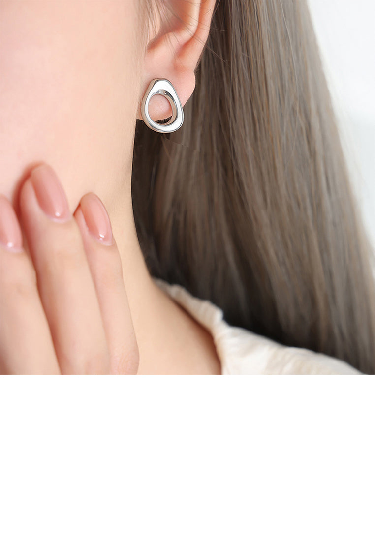 Simple and Fashion 316L Stainless Steel Hollow Water Drop-shaped Geometric Stud Earrings