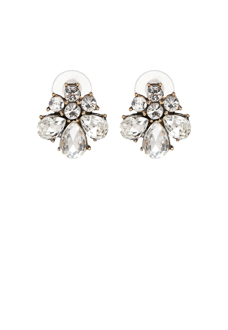 Simple and Fashion Plated Gold Floral Stud Earrings with White Cubic Zirconia - Luxurious Look