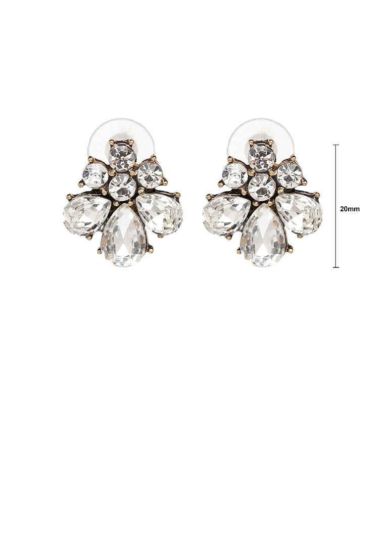 Simple and Fashion Plated Gold Floral Stud Earrings with White Cubic Zirconia - Luxurious Look