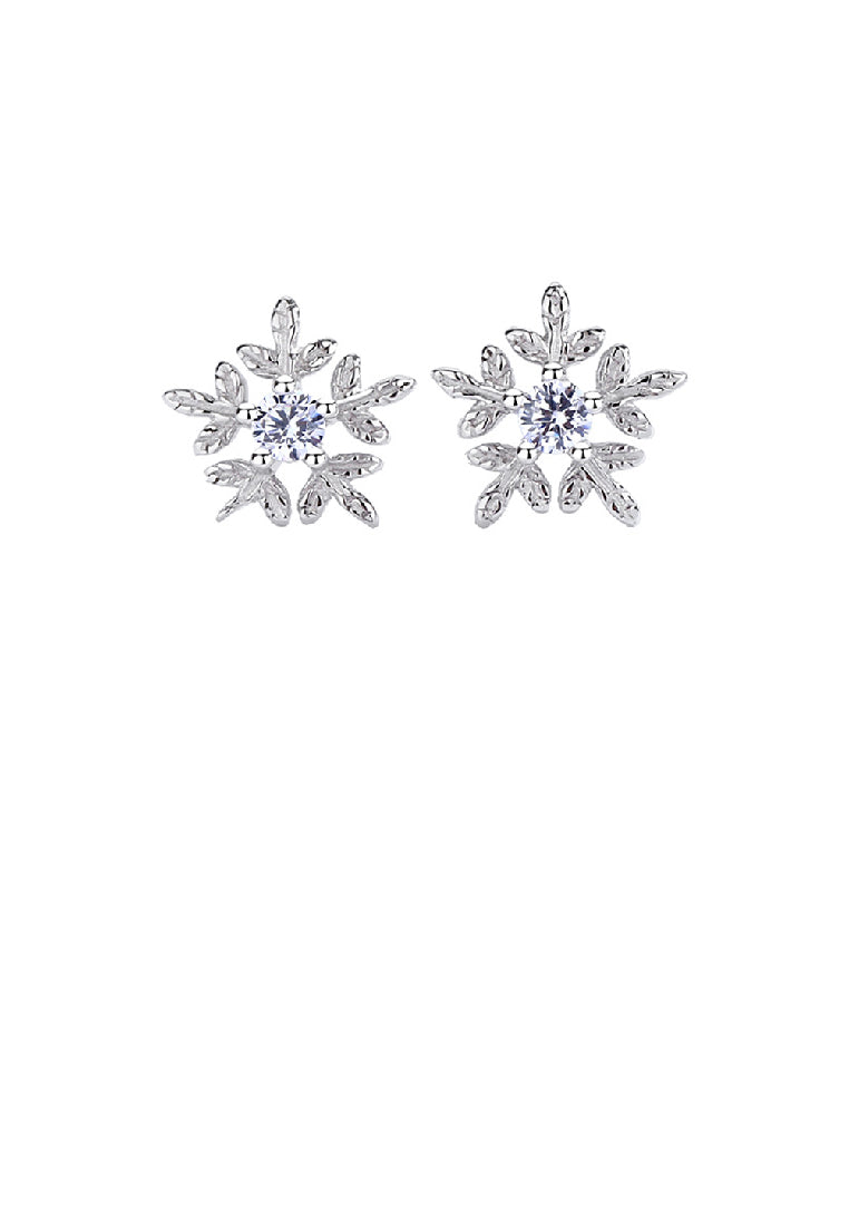 925 Sterling Silver Fashion Simple Snowflake Stud Earrings with Cubic Zirconia - Luxurious Look