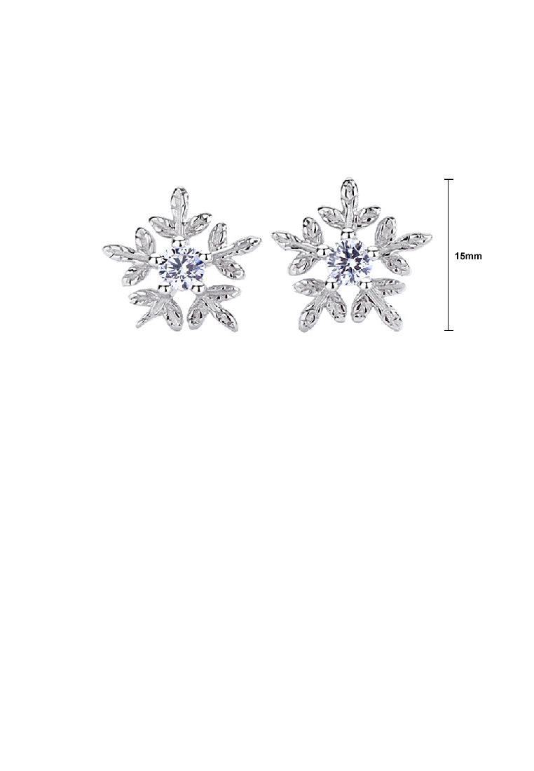 925 Sterling Silver Fashion Simple Snowflake Stud Earrings with Cubic Zirconia - Luxurious Look