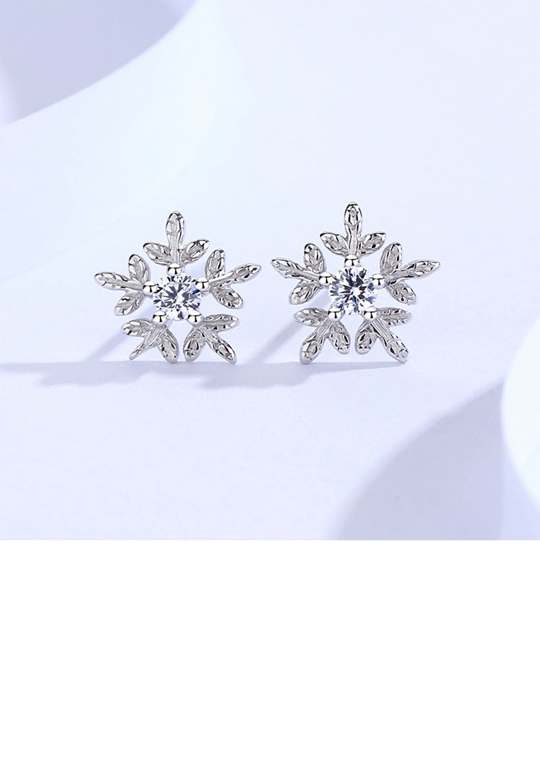 925 Sterling Silver Fashion Simple Snowflake Stud Earrings with Cubic Zirconia - Luxurious Look