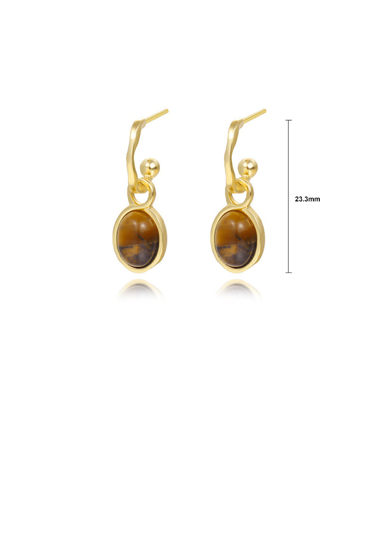 925 Sterling Silver Plated Gold Simple Vintage Geometric Oval Earrings