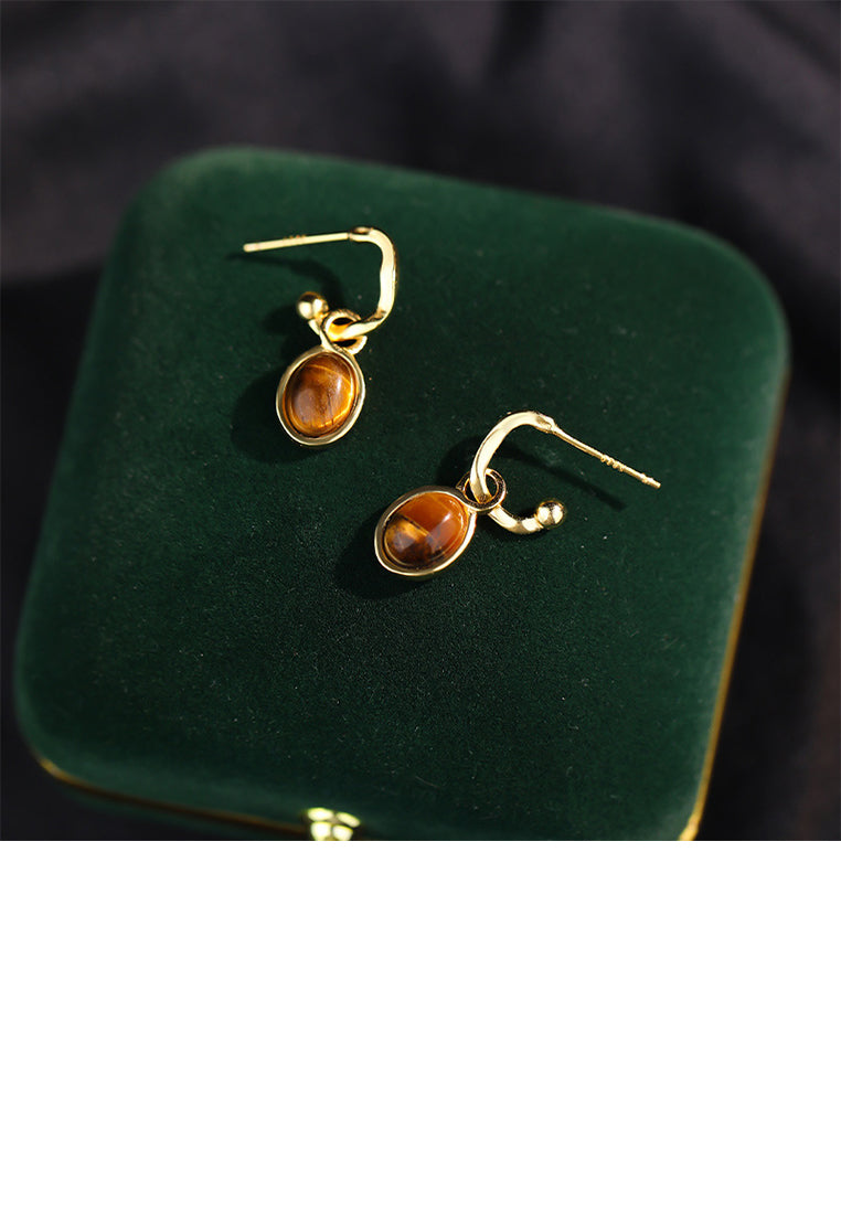 925 Sterling Silver Plated Gold Simple Vintage Geometric Oval Earrings