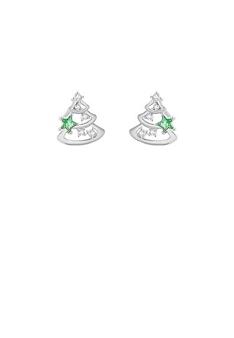 925 Sterling Silver Simple Cute Christmas Tree Stud Earrings with Cubic Zirconia - Luxurious Look