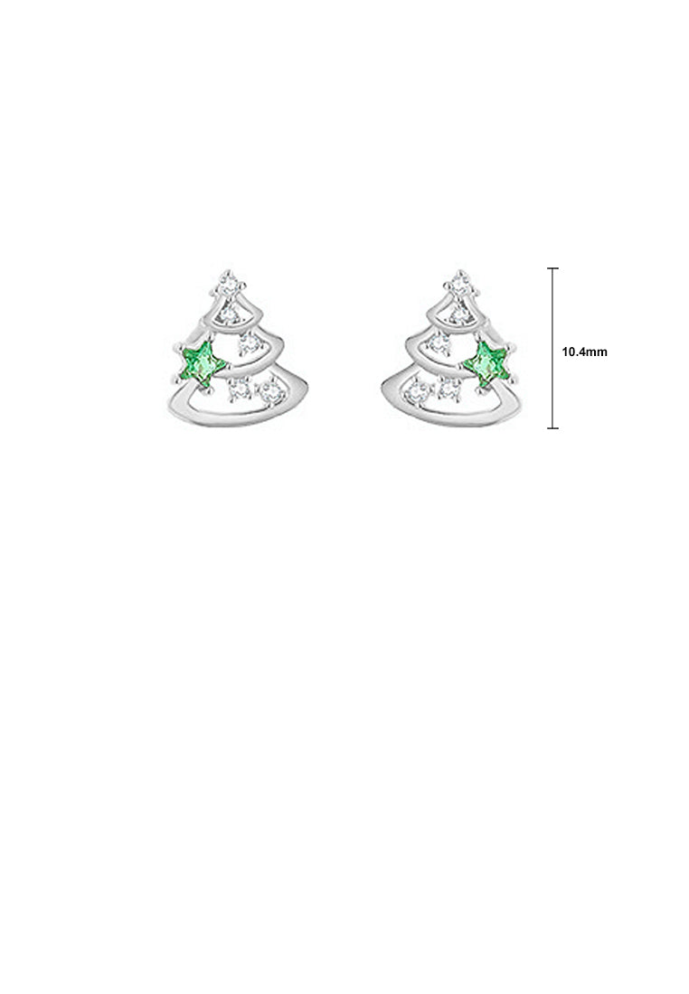 925 Sterling Silver Simple Cute Christmas Tree Stud Earrings with Cubic Zirconia - Luxurious Look