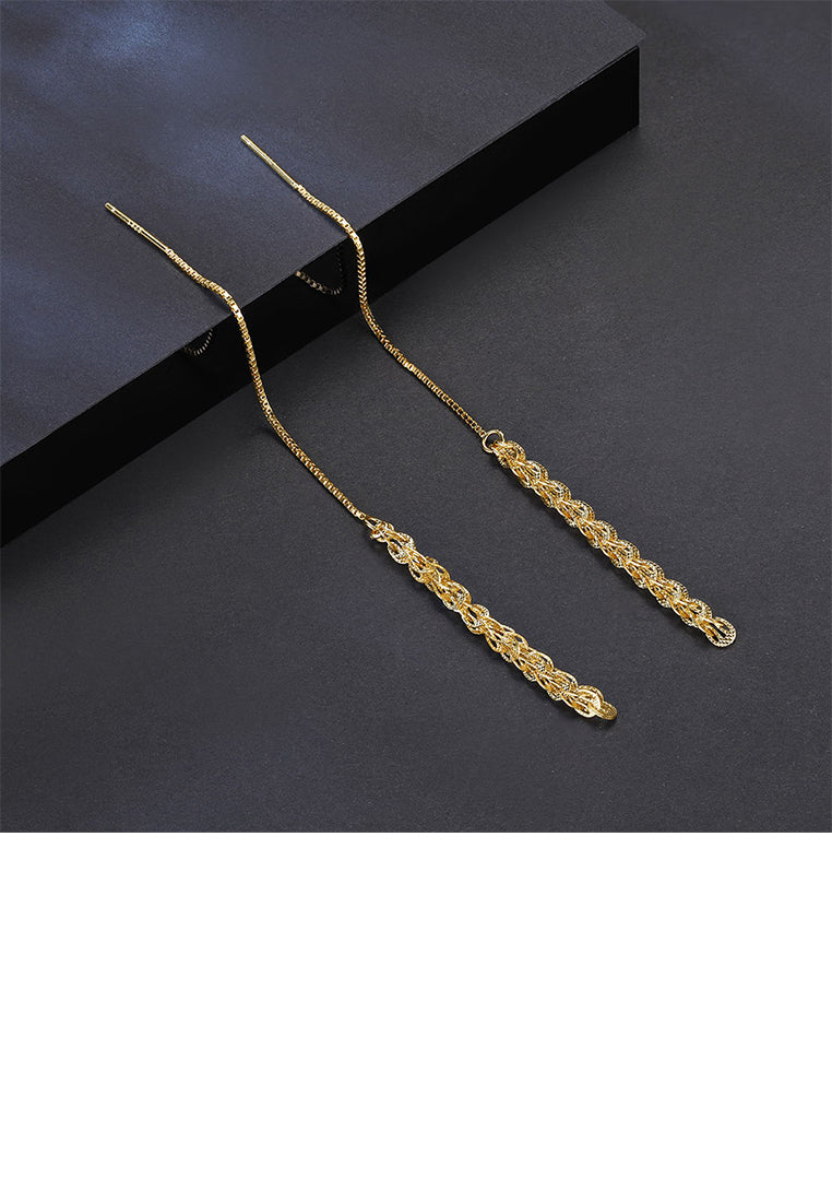 925 Sterling Silver Plated Gold Simple Temperament Geometric Tassel Earrings