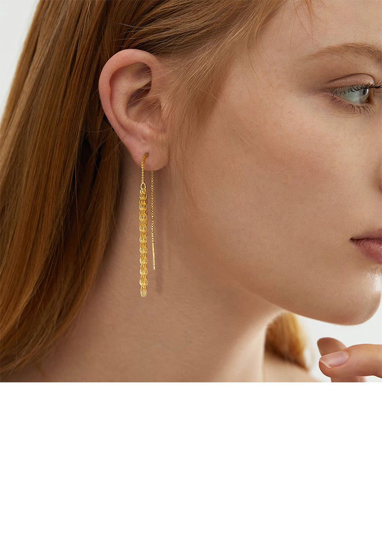 925 Sterling Silver Plated Gold Simple Temperament Geometric Tassel Earrings