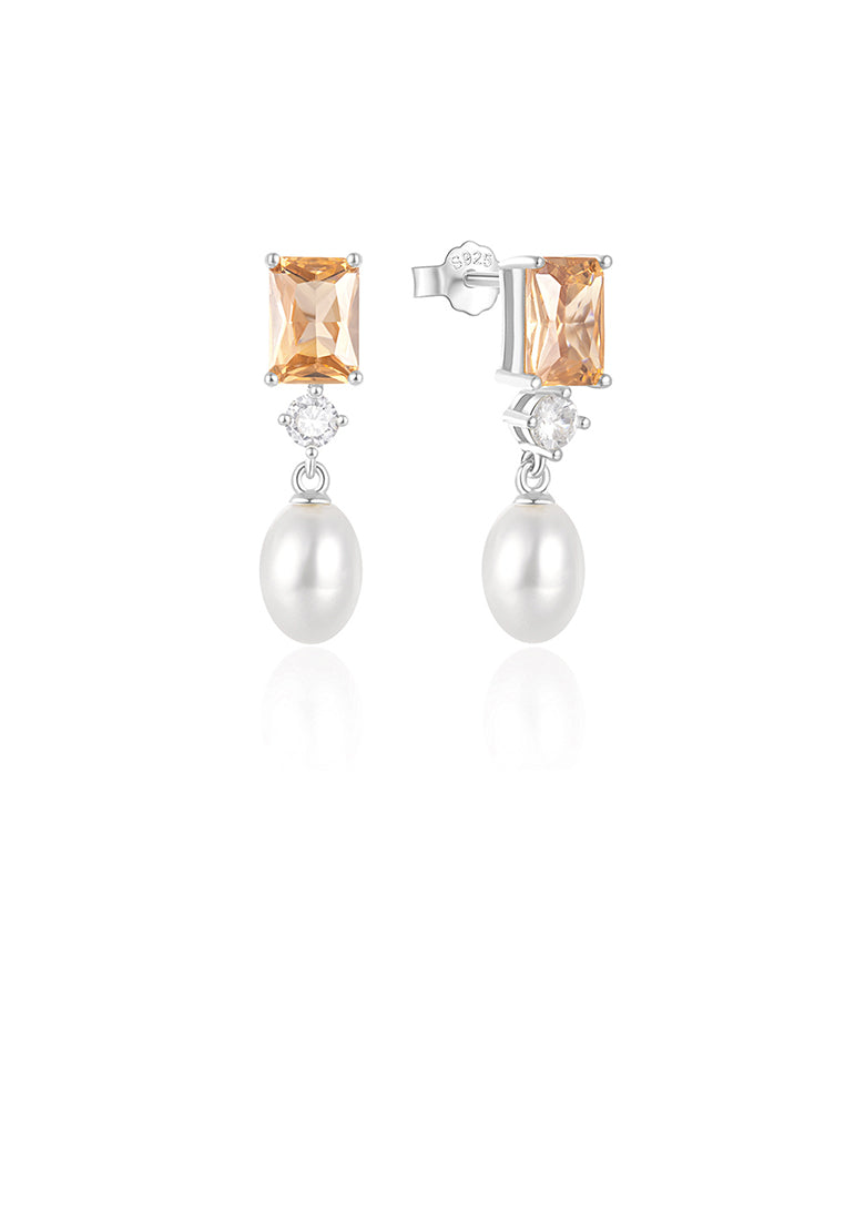 925 Sterling Silver Fashion Elegant Geometric Cubic Cubic Zirconia Earrings with Imitation Pearls - Luxurious Look