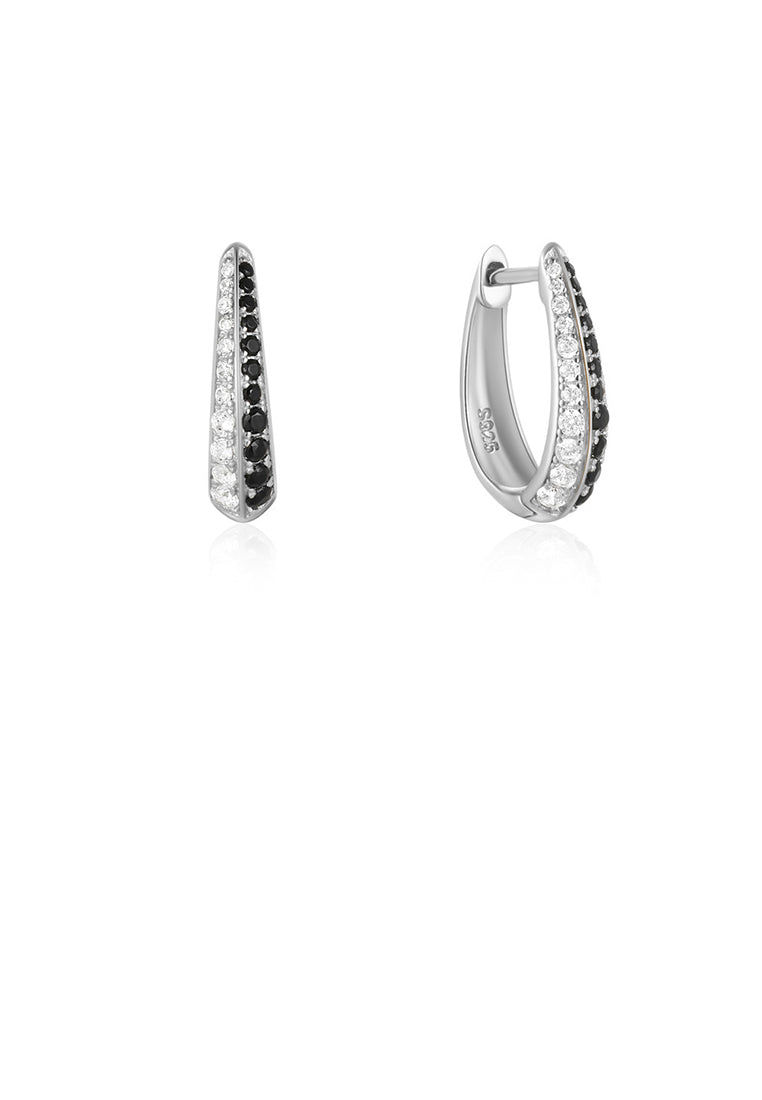 925 Sterling Silver Fashion Simple Double Row Cubic Zirconia Geometric Hoop Earrings - Luxurious Look