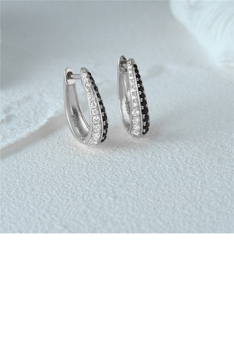 925 Sterling Silver Fashion Simple Double Row Cubic Zirconia Geometric Hoop Earrings - Luxurious Look