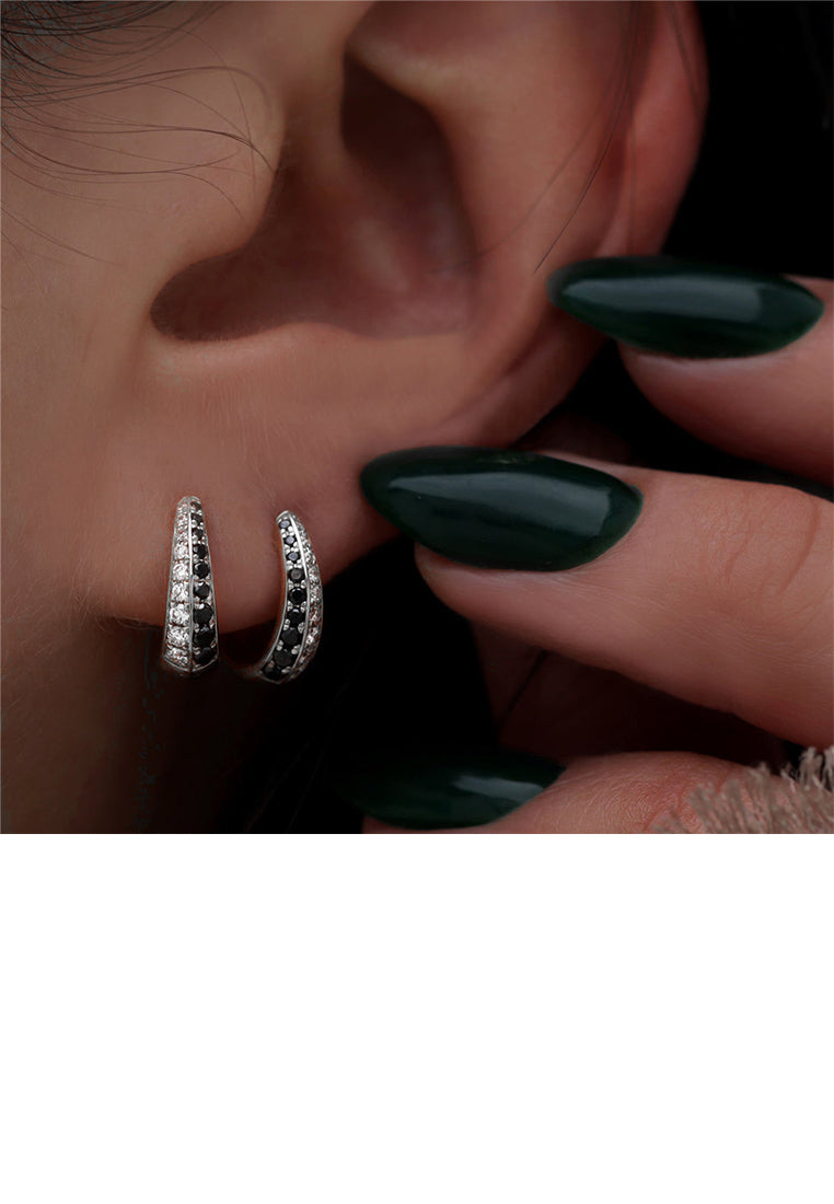 925 Sterling Silver Fashion Simple Double Row Cubic Zirconia Geometric Hoop Earrings - Luxurious Look