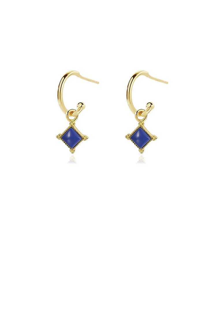 925 Sterling Silver Plated Gold Fashion Simple Geometric Rhombus Lapis Lazuli Earrings