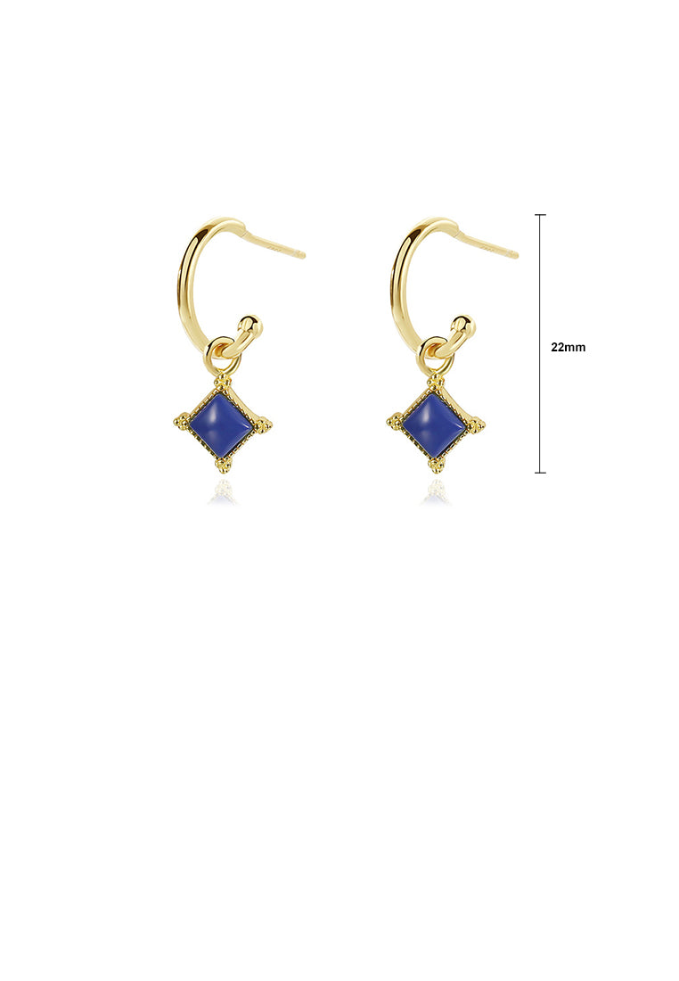 925 Sterling Silver Plated Gold Fashion Simple Geometric Rhombus Lapis Lazuli Earrings