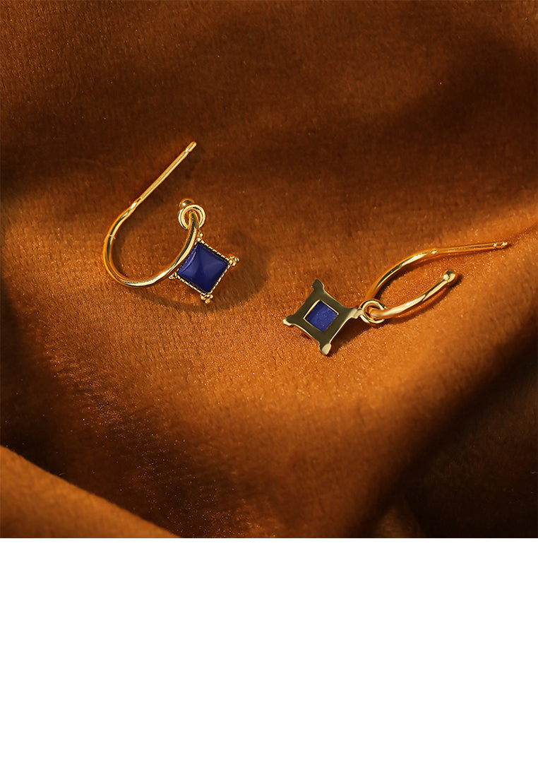 925 Sterling Silver Plated Gold Fashion Simple Geometric Rhombus Lapis Lazuli Earrings