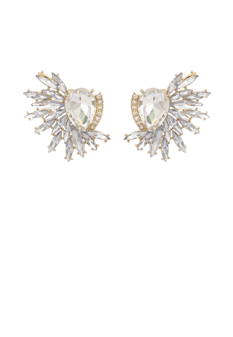 Fashion Temperament Plated Gold Floral Geometric Stud Earrings with White Cubic Zirconia - Luxurious Look