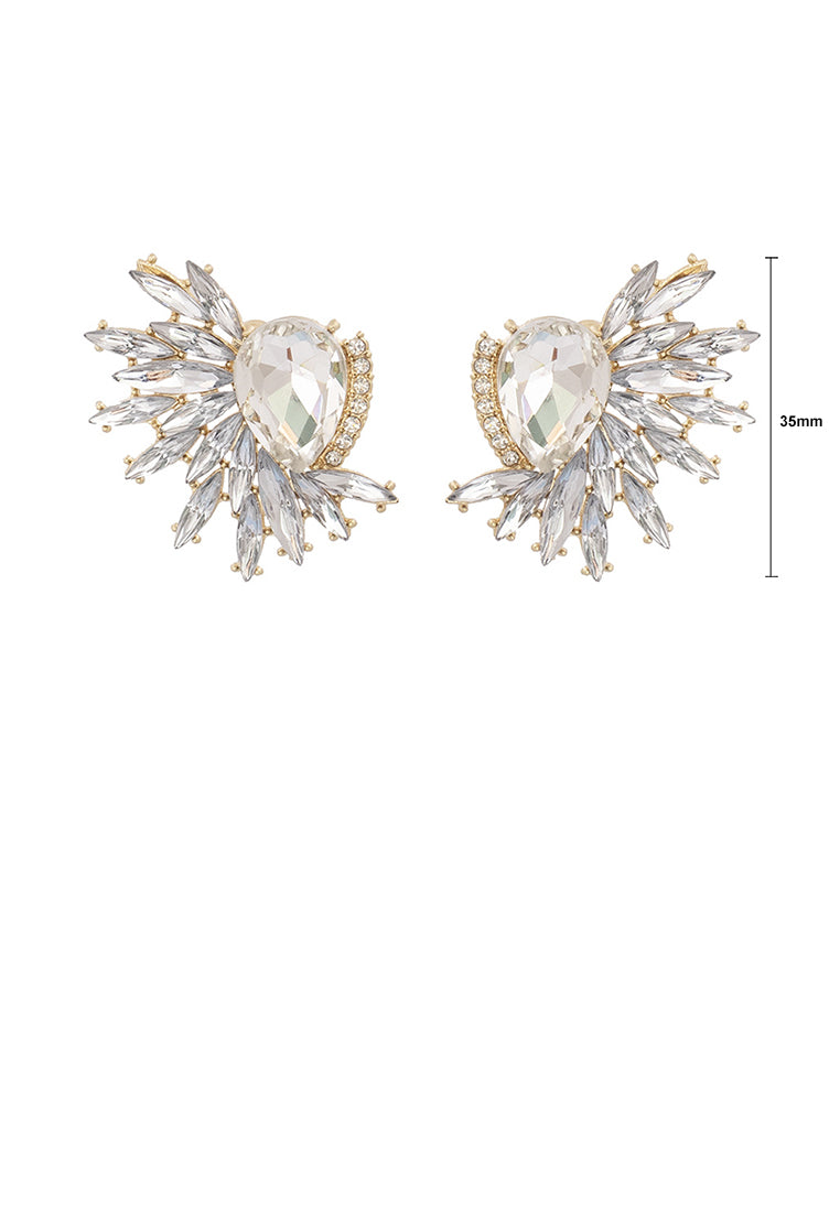 Fashion Temperament Plated Gold Floral Geometric Stud Earrings with White Cubic Zirconia - Luxurious Look