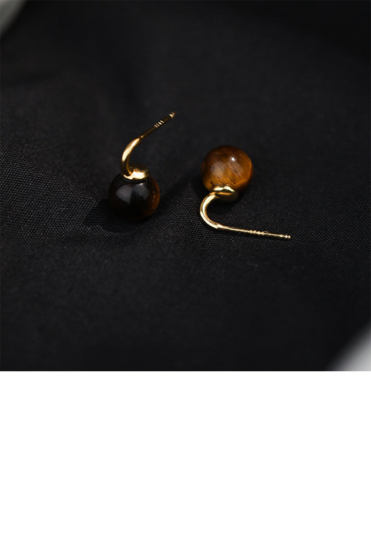 925 Sterling Silver Plated Gold Fashion Simple Geometric Round Earrings